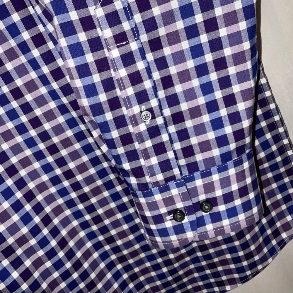 Men’s Jos. A. Bank Traveler Long Sleeve 100% Cotton Shirt Purple & Navy Plaid 2X - Picture 4 of 6